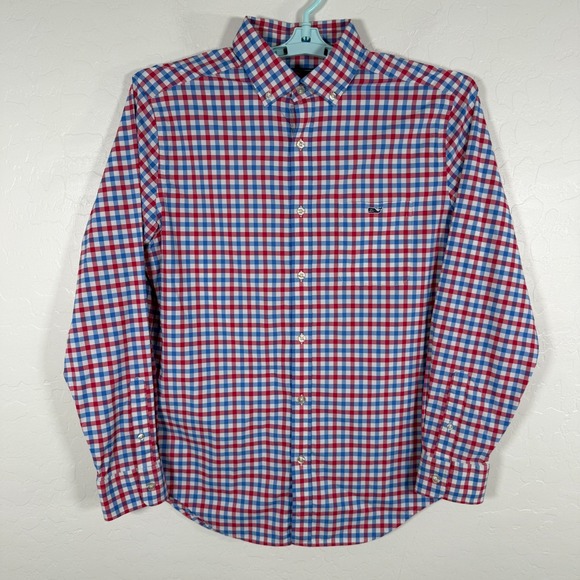 Vineyard Vines Shirt Mens Medium Red White Blue Button Down Performance Stretch - Picture 1 of 8